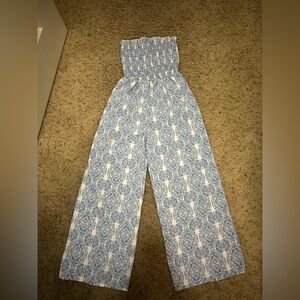 Blue and White Patterned Jumpsuit